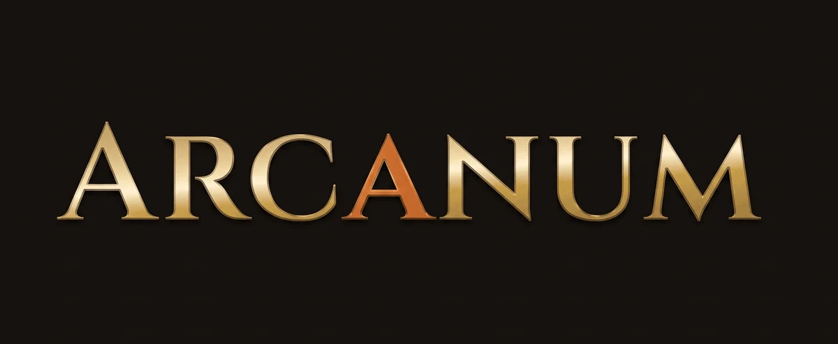 Arcanum wordmark in gold on a dark background